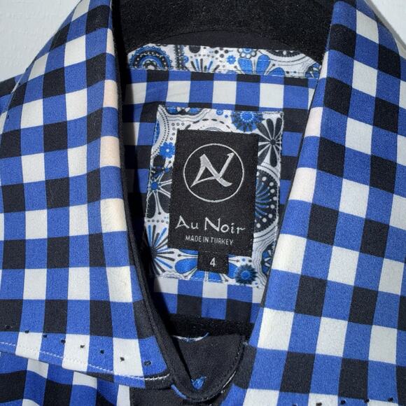 Au Noir Men’s Gingham Plaid Button Down Shirt Blue Size 4 Large - Picture 5 of 6